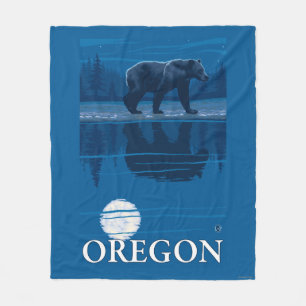 Bear in Moonlight- Vintage Travel Poster Fleece Blanket
