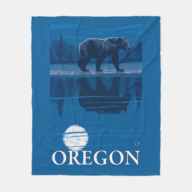 Bear in Moonlight- Vintage Travel Poster Fleece Blanket (Front)