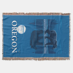 Bear in Moonlight- Vintage Travel Poster Throw Blanket