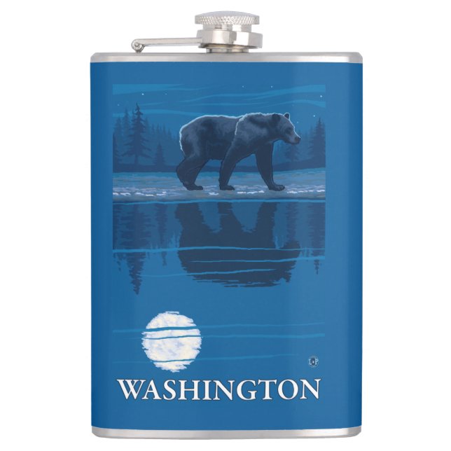 Bear in Moonlight - Washington Hip Flask (Front)