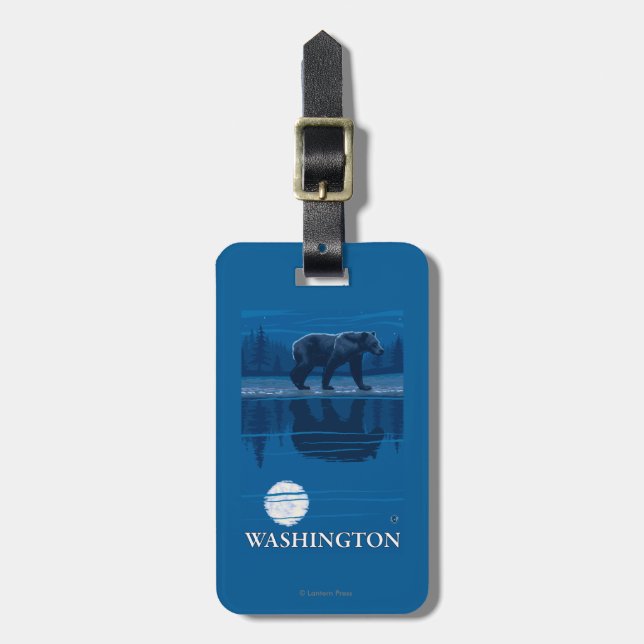 Bear in Moonlight - Washington Luggage Tag (Front Vertical)