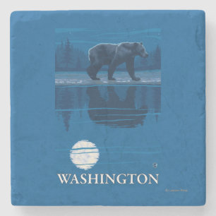 Bear in Moonlight - Washington Stone Coaster