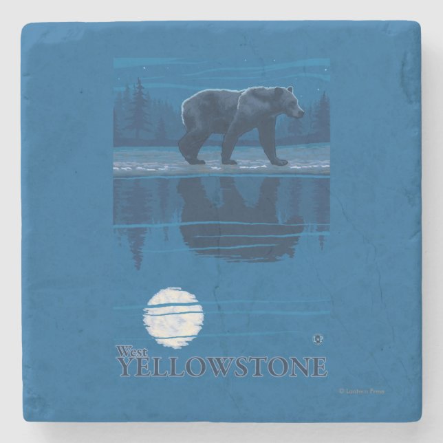 Bear in Moonlight - West Yellowstone, Montana Stone Coaster (Front)