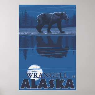 Bear in Moonlight - Wrangell, Alaska Poster