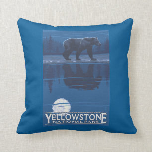 Bear in Moonlight - Yellowstone National Park Cushion