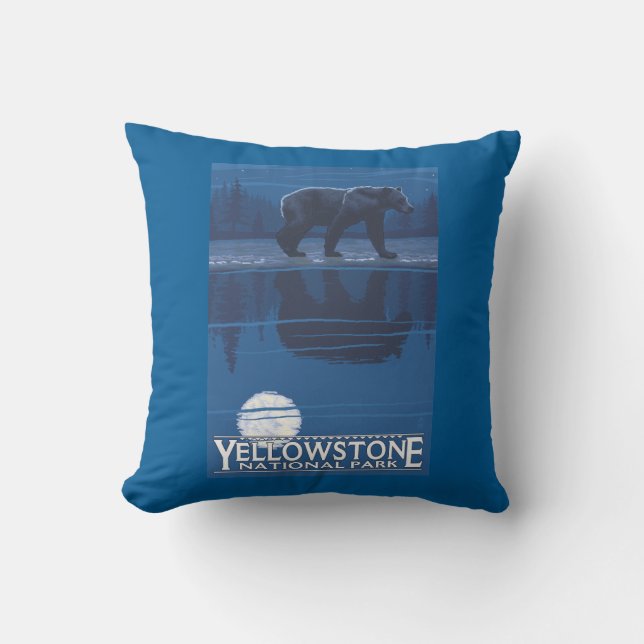 Bear in Moonlight - Yellowstone National Park Cushion (Front)