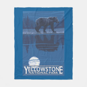 Bear in Moonlight - Yellowstone National Park Fleece Blanket