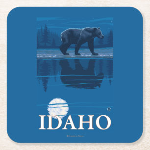 Bear in MoonlightIdahoVintage Travel Poster Square Paper Coaster