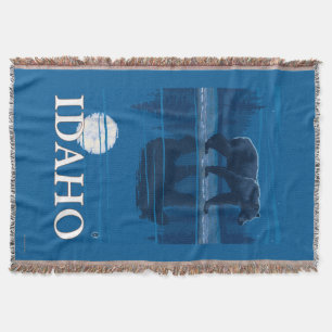 Bear in MoonlightIdahoVintage Travel Poster Throw Blanket