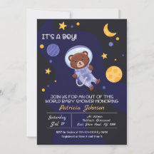 Bear in Outer Space Baby Boy Shower Invitation