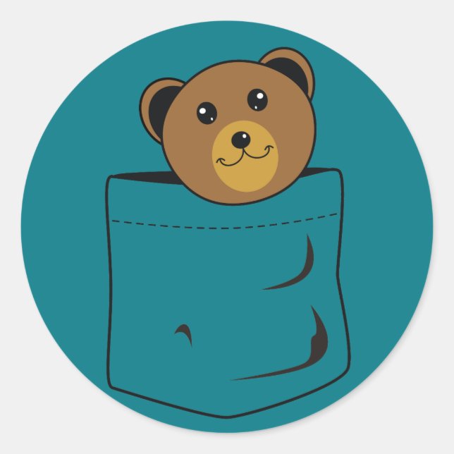 Bear in pocket classic round sticker (Front)