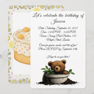 Bear in Potted Plant Illustration Invitation