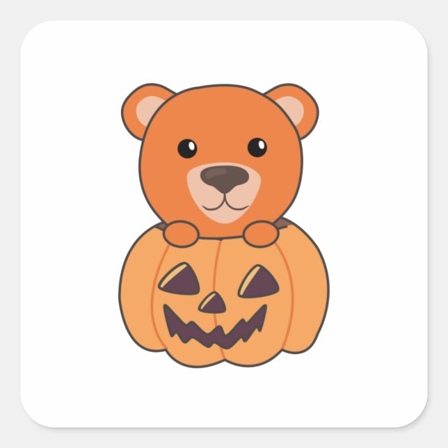 Bear In Pumpkin Orange Bear Halloween Bear Square Sticker (Front)