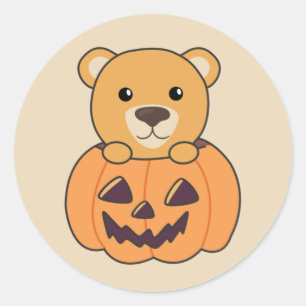 Bear In Pumpkin Sweet Bears Happy Halloween Classi Classic Round Sticker