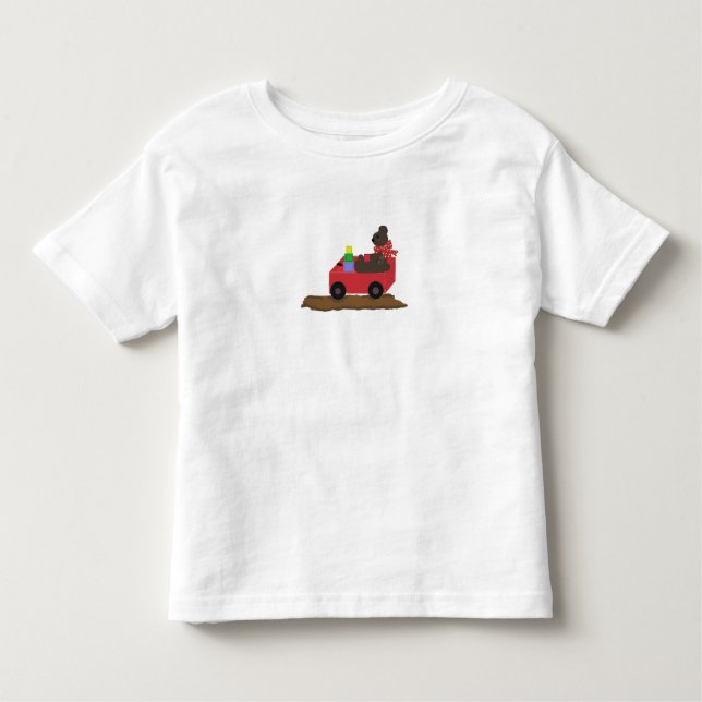 Bear in Red Wagon Toddler T-Shirt (Front)