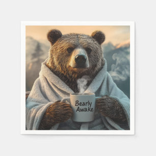 Bear in Robe Holding Coffee Mug Napkin
