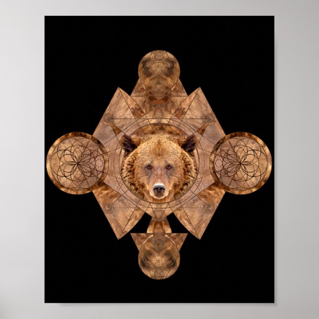 Bear in Sacred Geometry Ornament Poster (Front)