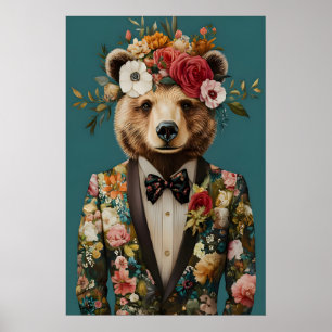Bear In Suit Poster, Bear Portrait, Bear Oil Poster