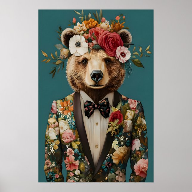 Bear In Suit Poster, Bear Portrait, Bear Oil Poster (Front)