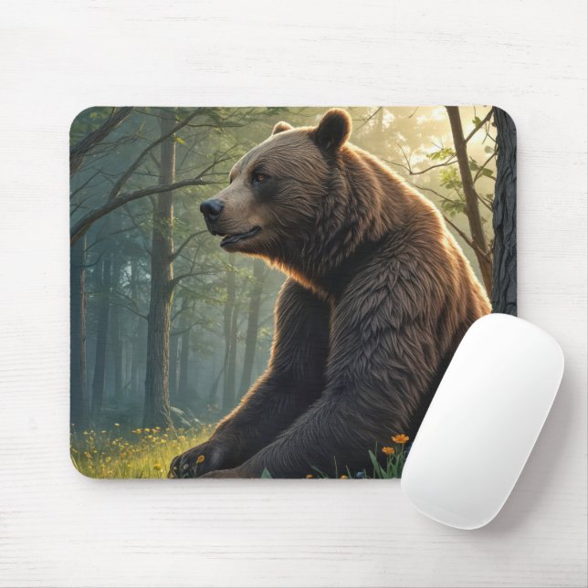 Bear In Summer Woods With Wildflowers Mouse Pad (With Mouse)