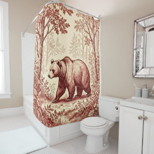Bear in the Forest Toile Shower Curtain