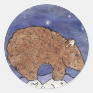 bear in the moon light classic round sticker