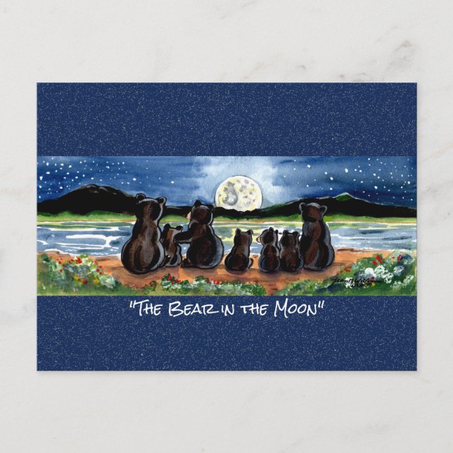 Bear in the Moon Whimsical Watercolor Postcard (Front)