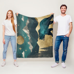 Bear in the Moonlight Design Fleece Blanket