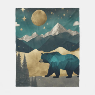 Bear in the Moonlight Design Fleece Blanket