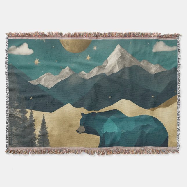 Bear in the Moonlight Design Throw Blanket (Front)