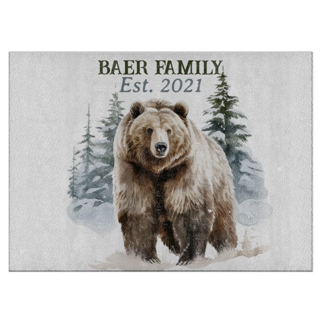 Bear in the snowy forest cutting board (Front)