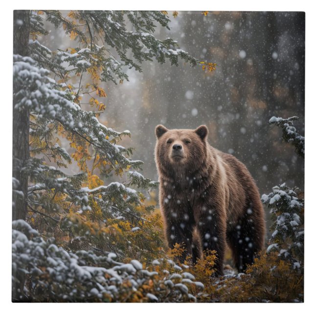 Bear in the Wilderness Winter Snow Ceramic Tile (Front)