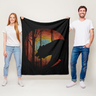 BEAR IN THE WOODS FOREST VINTAGE FLEECE BLANKET