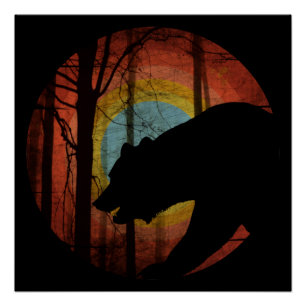 BEAR IN THE WOODS FOREST VINTAGE  POSTER