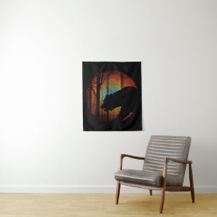 BEAR IN THE WOODS FOREST VINTAGE TAPESTRY