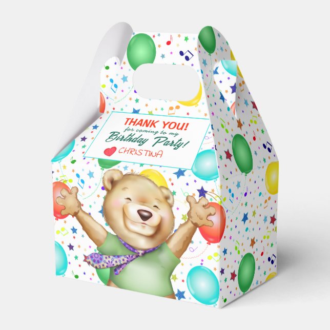 Bear in Tie Cute Animal Kids Birthday Favour Box (Front Side)