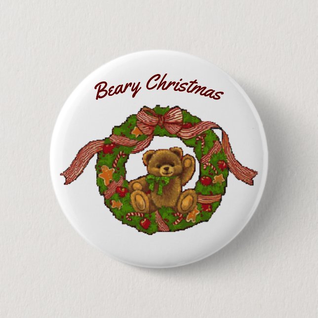 Bear In Wreath Button (Front)