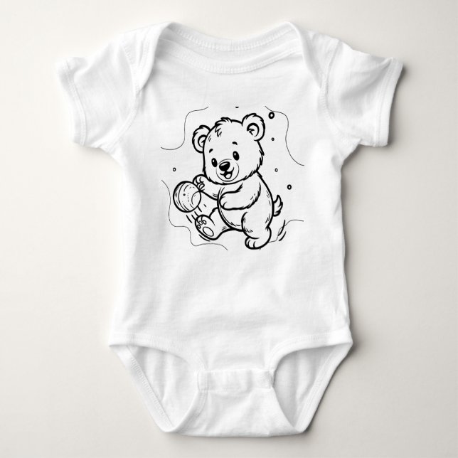 Bear is playing football  baby bodysuit (Front)