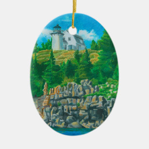 Bear Island Light Painting Ceramic Ornament