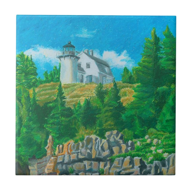Bear Island Light Painting Ceramic Tile (Front)