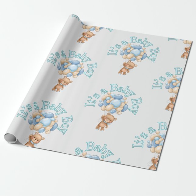 Bear Its a boy Wrapping Paper (Unrolled)