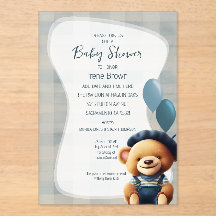 Bear Jean Baby Shower Blue Acrylic Invitation