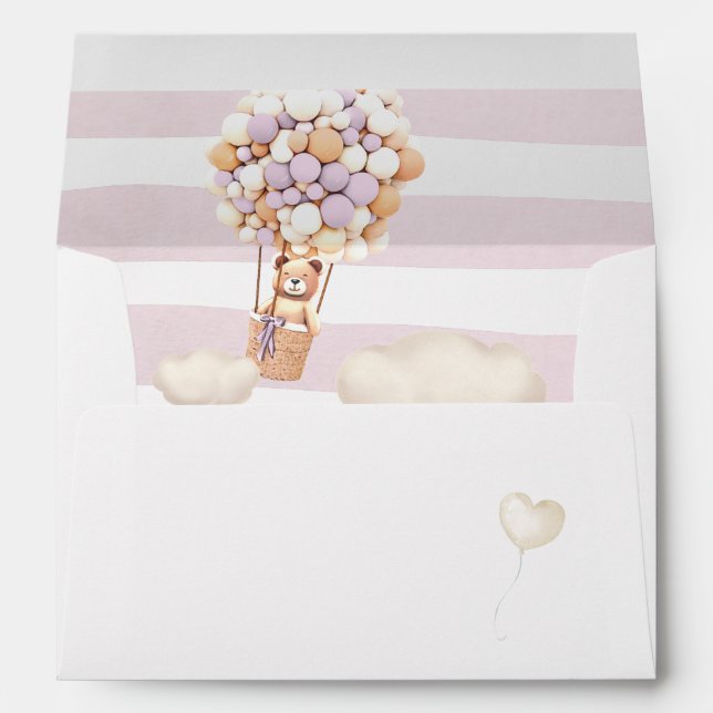 Bear Lavender Balloons Baby Shower Envelope (Back (Bottom))