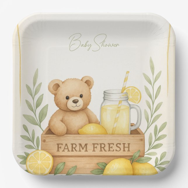  Bear Lemon Baby Shower Plate (Front)