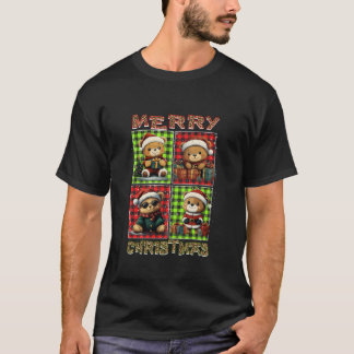 Bear Leopard Buffalo Plaid Animals Lover Merry Chr T-Shirt