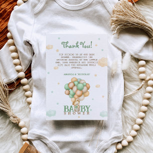 Bear Light Green Balloons Baby Shower Thank You Card