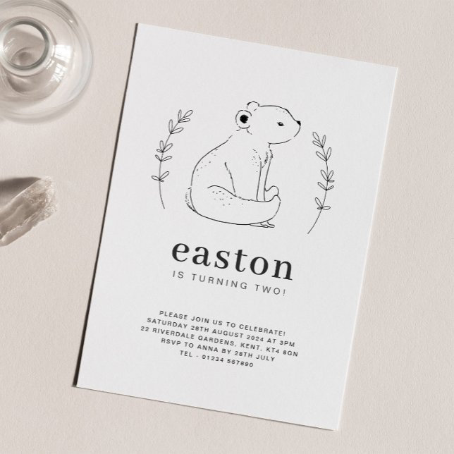 Bear Line Drawing Birthday Invitation (Creator Uploaded)