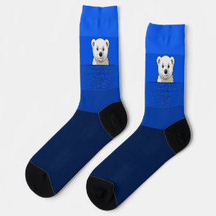 Bear looking over wall, Dark Blue Shades Socks