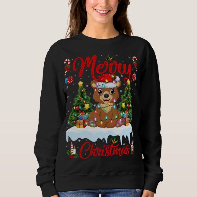 Bear Lover Xmas Lighting Santa Hat Bear Christmas Sweatshirt (Front)