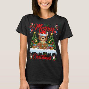 Bear Lover Xmas Lighting Santa Hat Bear Christmas T-Shirt